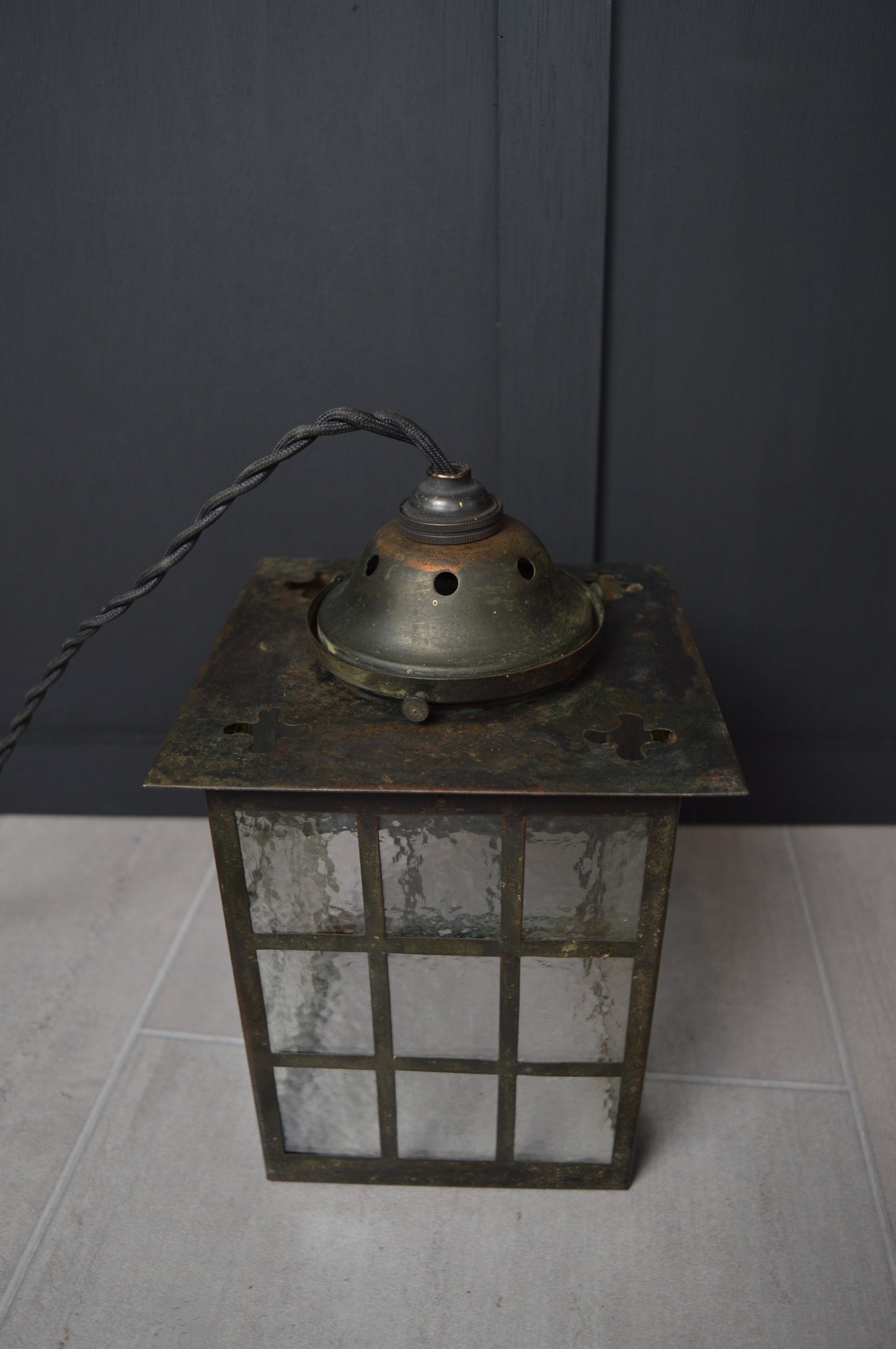 Art Nouveau glazed brass hall lantern