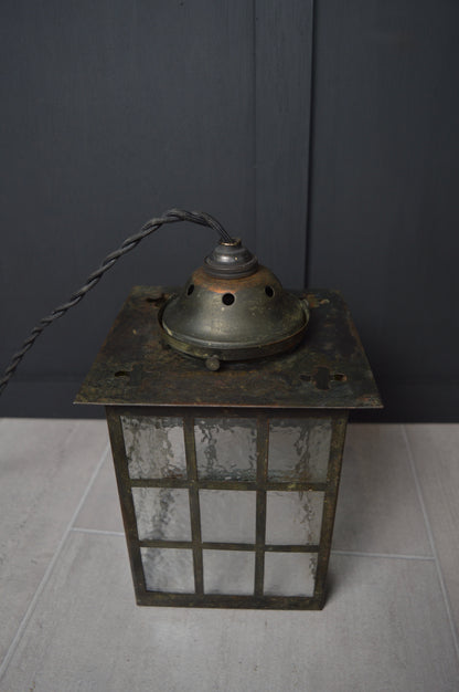 Art Nouveau glazed brass hall lantern