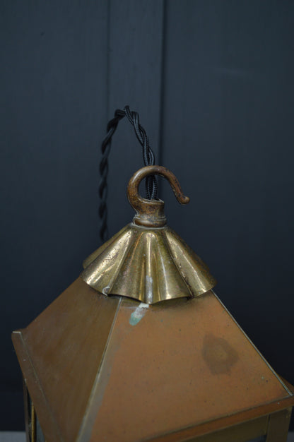 Arts & crafts Glazed brass hall lantern