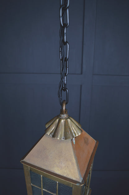 Arts & crafts Glazed brass hall lantern
