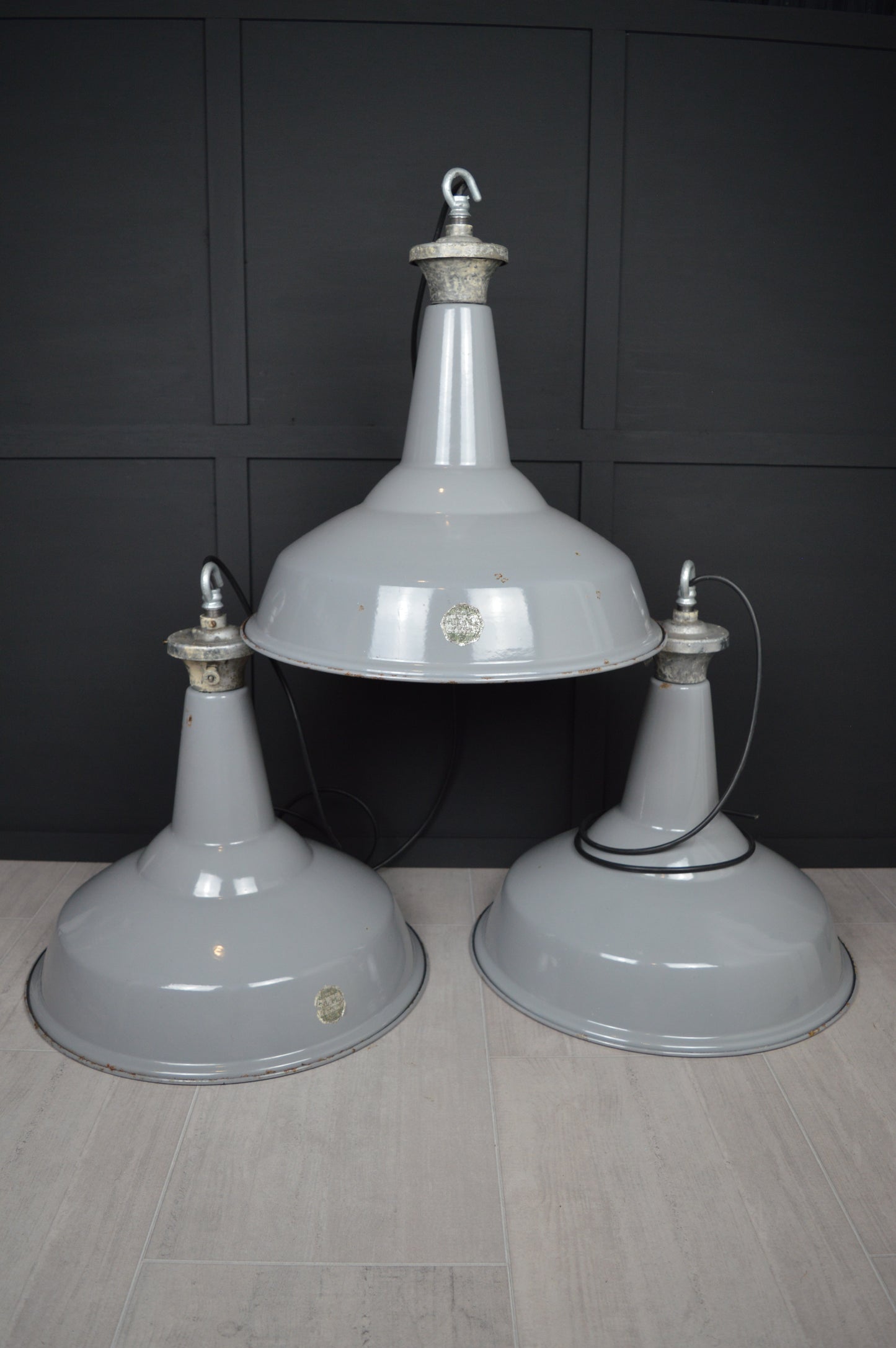 Vintage XL Benjamin industrial enamel lights