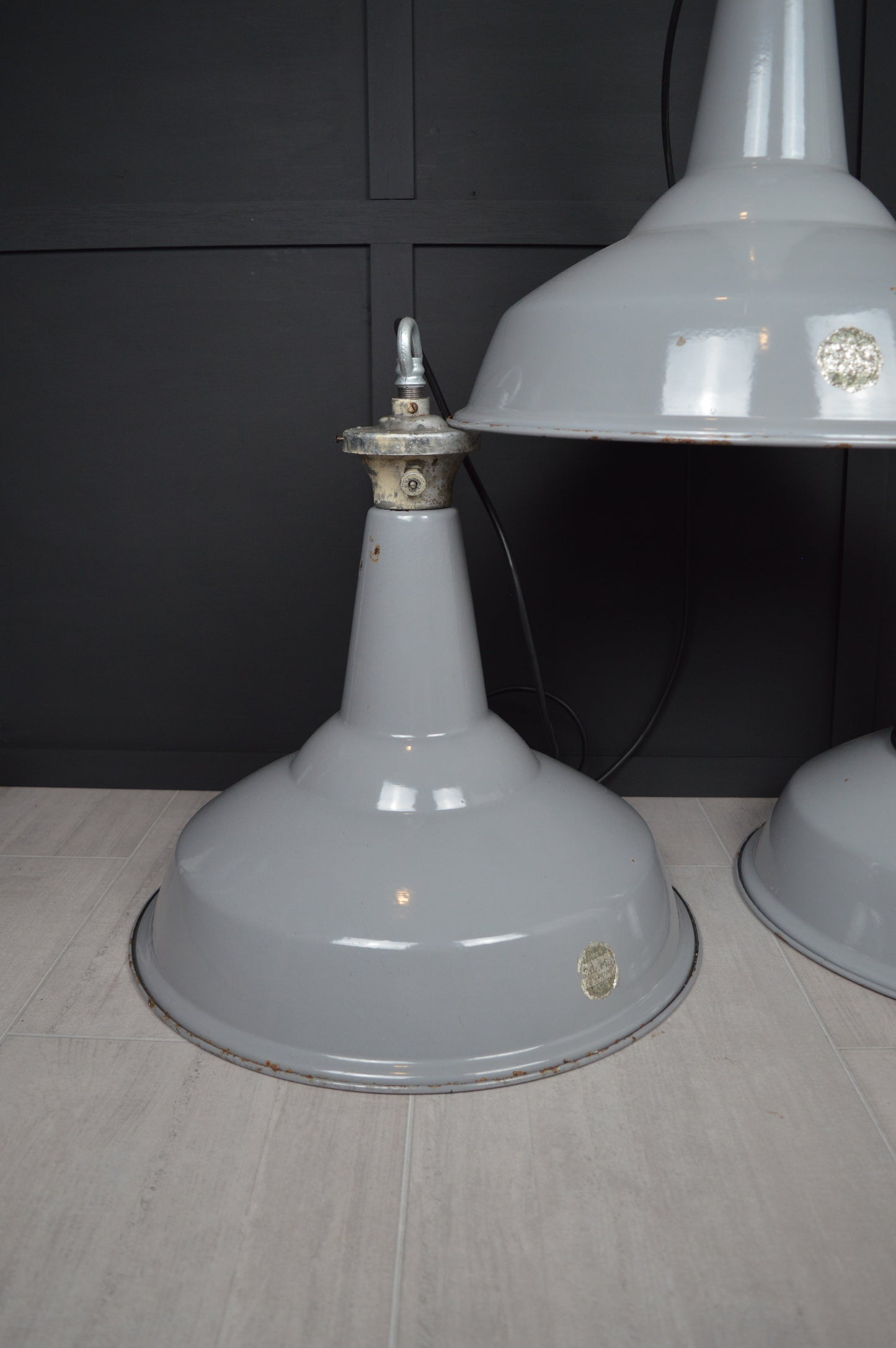 Vintage XL Benjamin industrial enamel lights