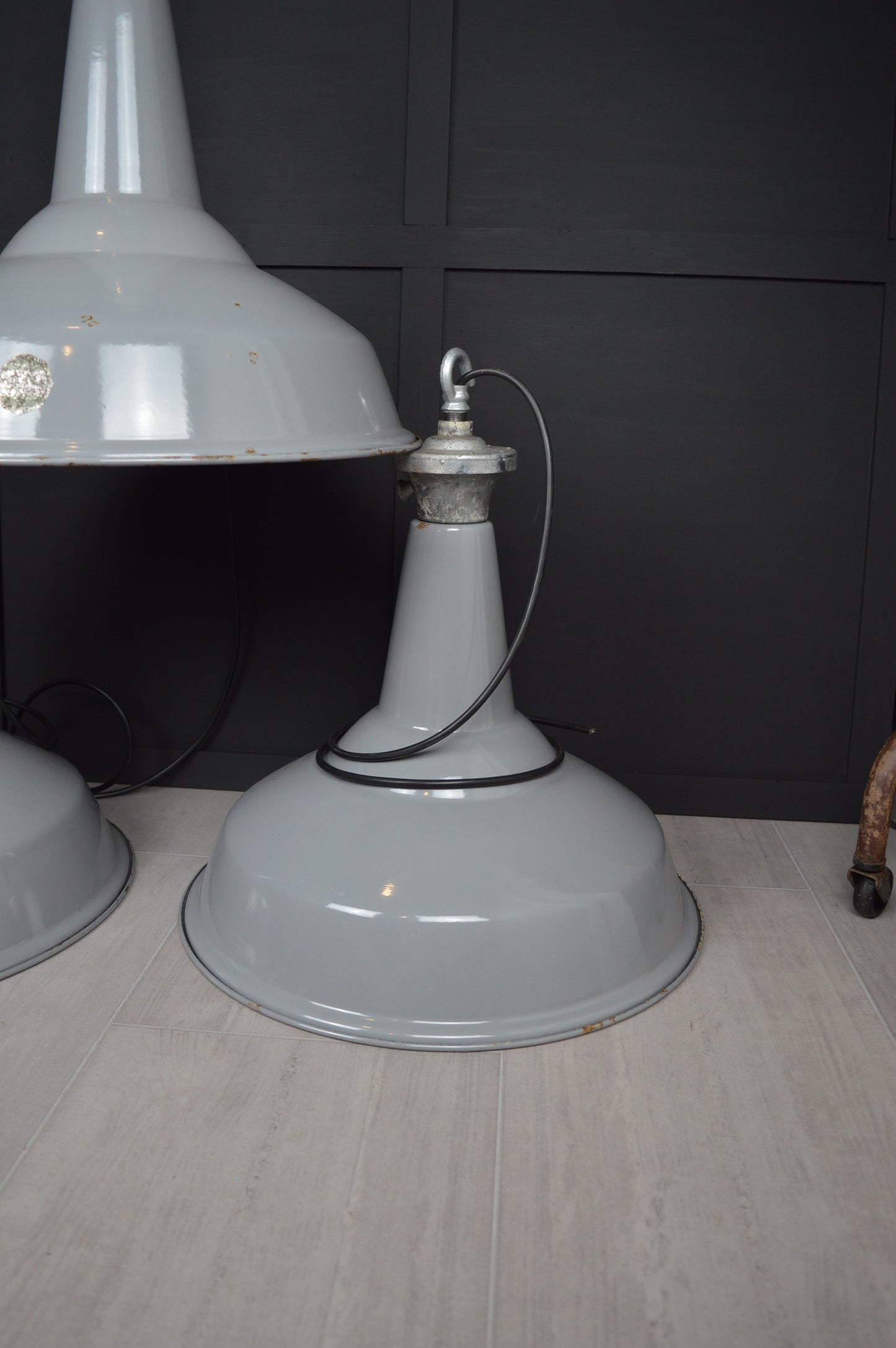 Vintage XL Benjamin industrial enamel lights