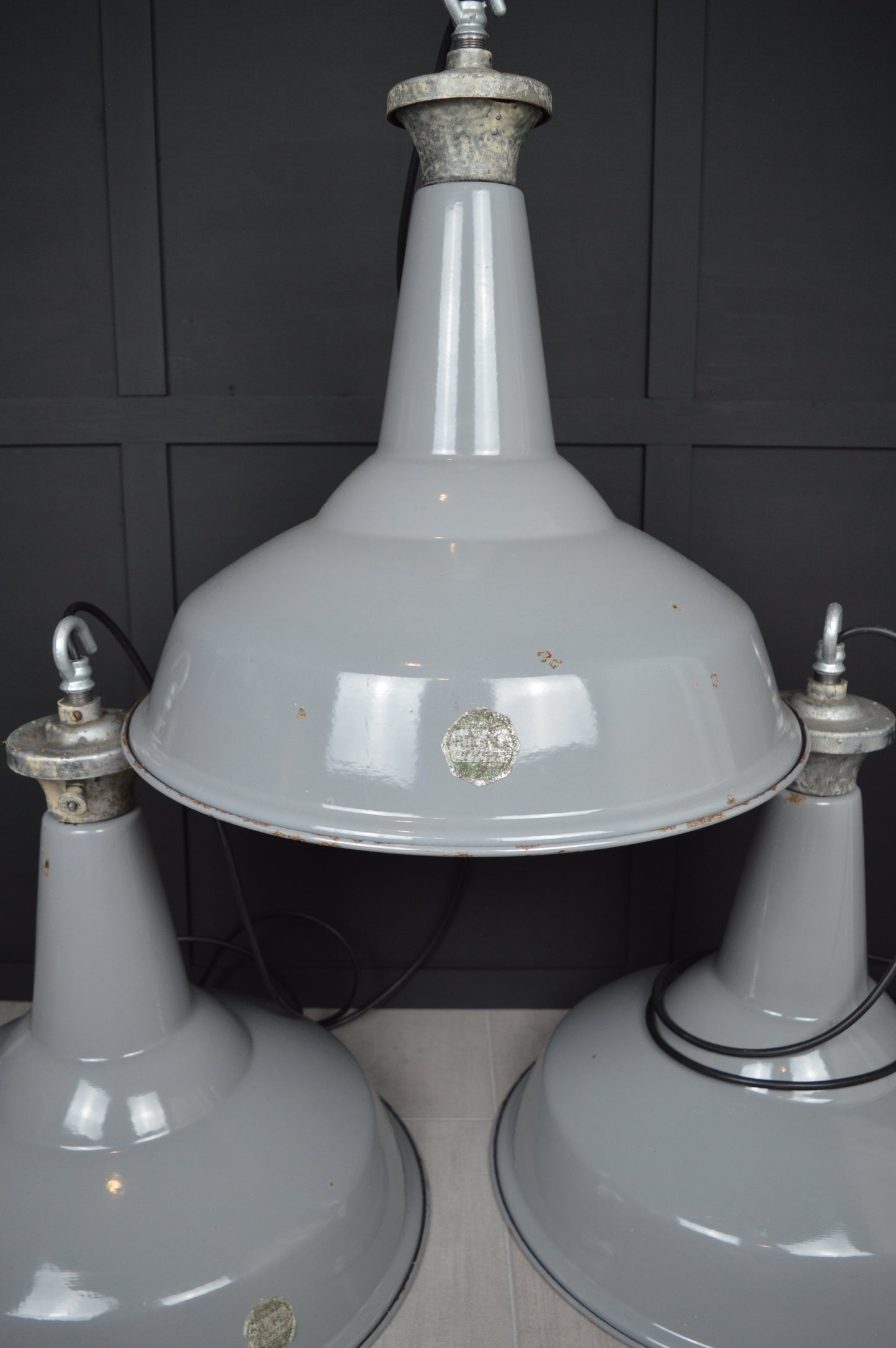 Vintage XL Benjamin industrial enamel lights