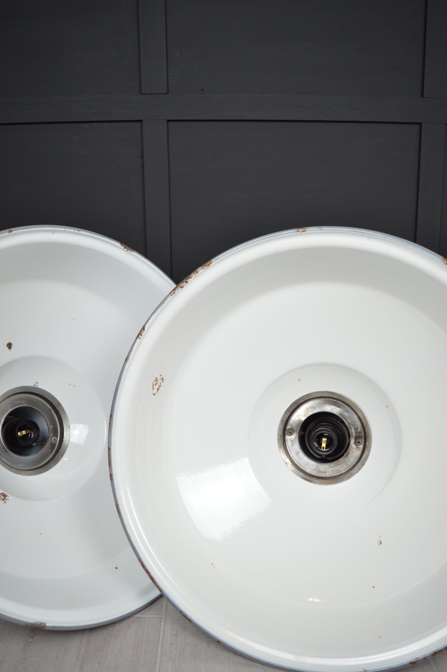 Vintage XL Benjamin industrial enamel lights