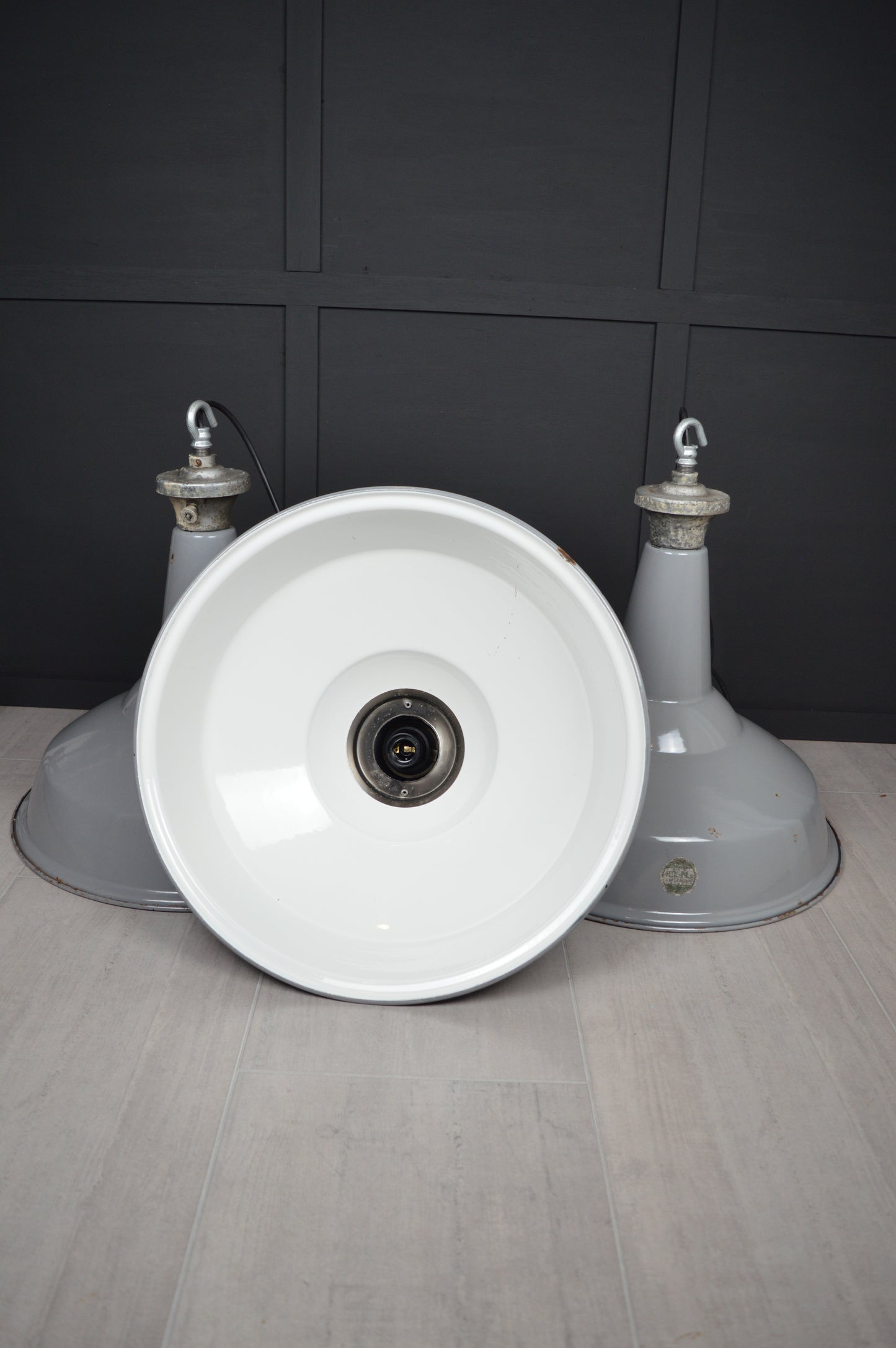 Vintage XL Benjamin industrial enamel lights