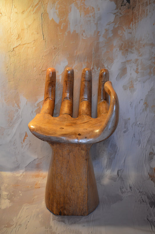 Carved hardwood hand seat in the style of Pedro Friedeberg