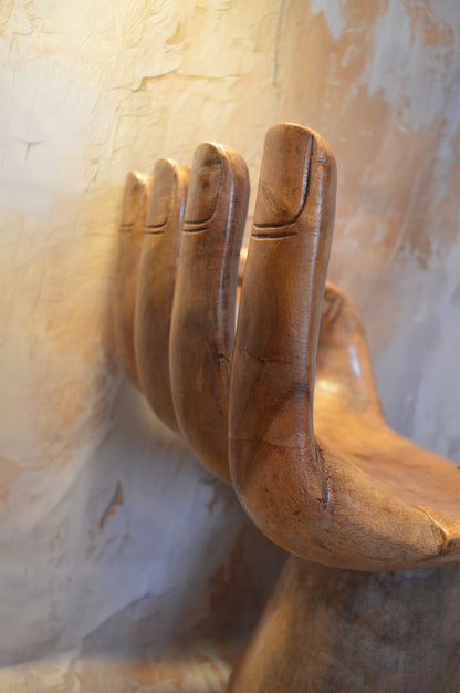 Carved hardwood hand seat in the style of Pedro Friedeberg