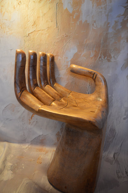 Carved hardwood hand seat in the style of Pedro Friedeberg