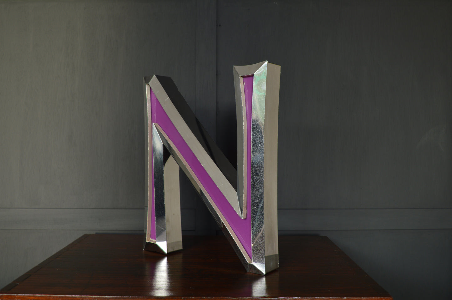 Vintage Salvaged chrome shopfront sign letter 'N'
