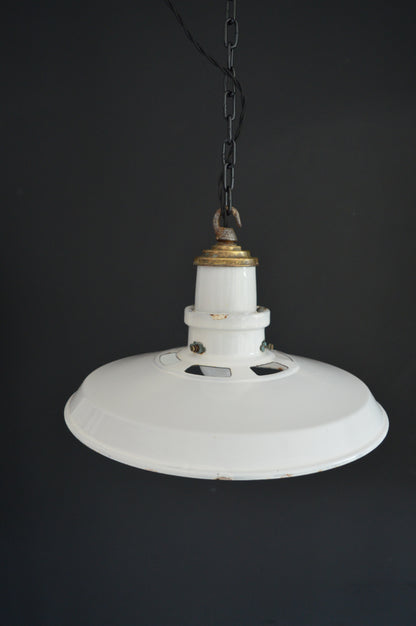 1940s Thorlux industrial white enamel pendant lights