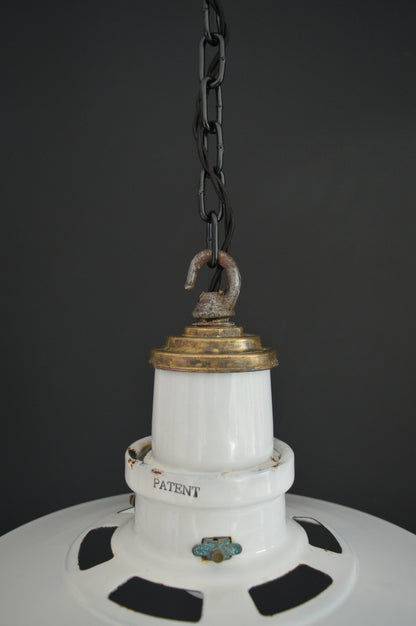 1940s Thorlux industrial white enamel pendant lights