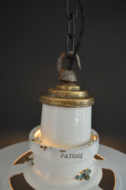 1940s Thorlux industrial white enamel pendant lights