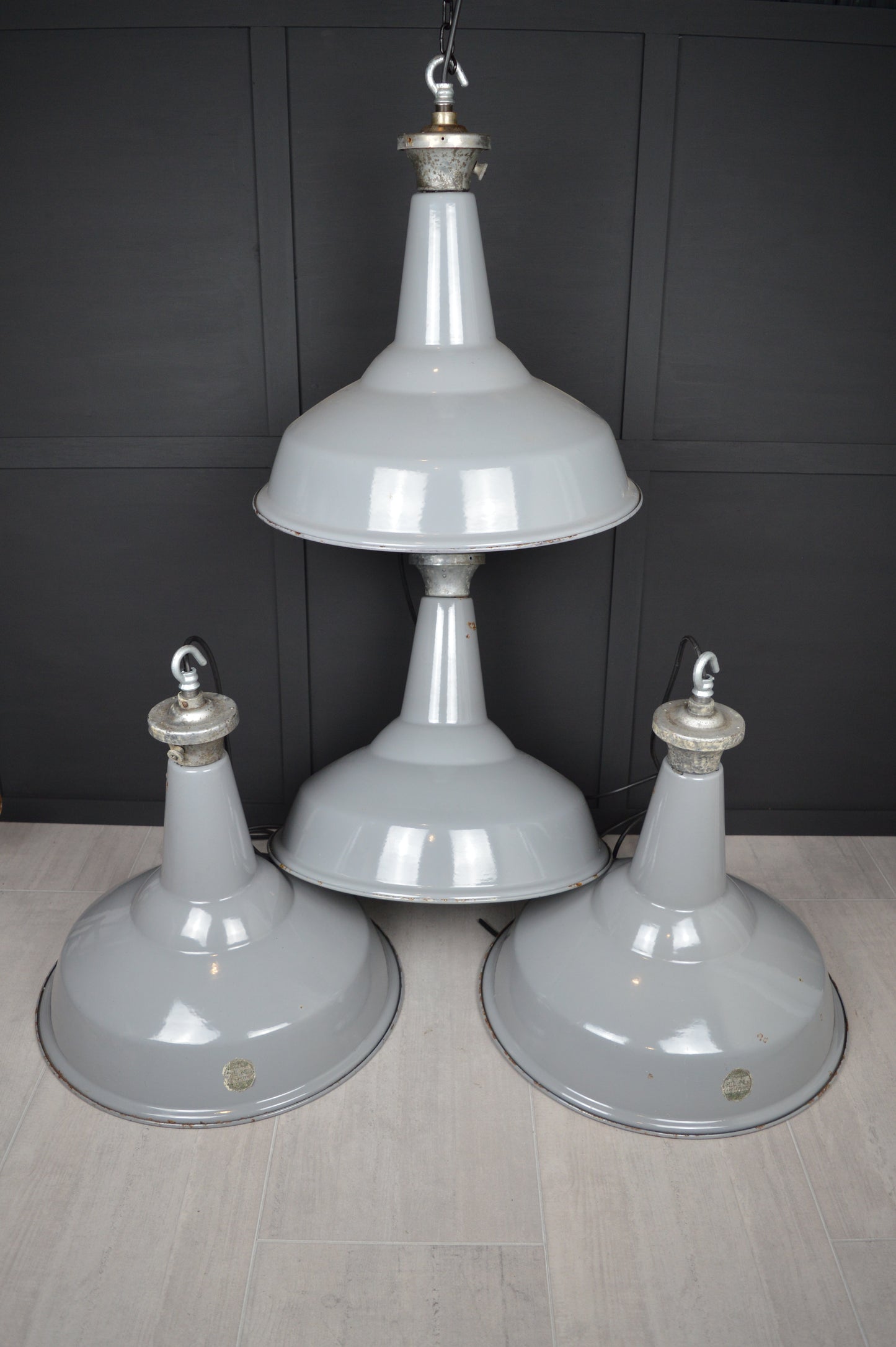 Vintage XL Benjamin industrial enamel lights