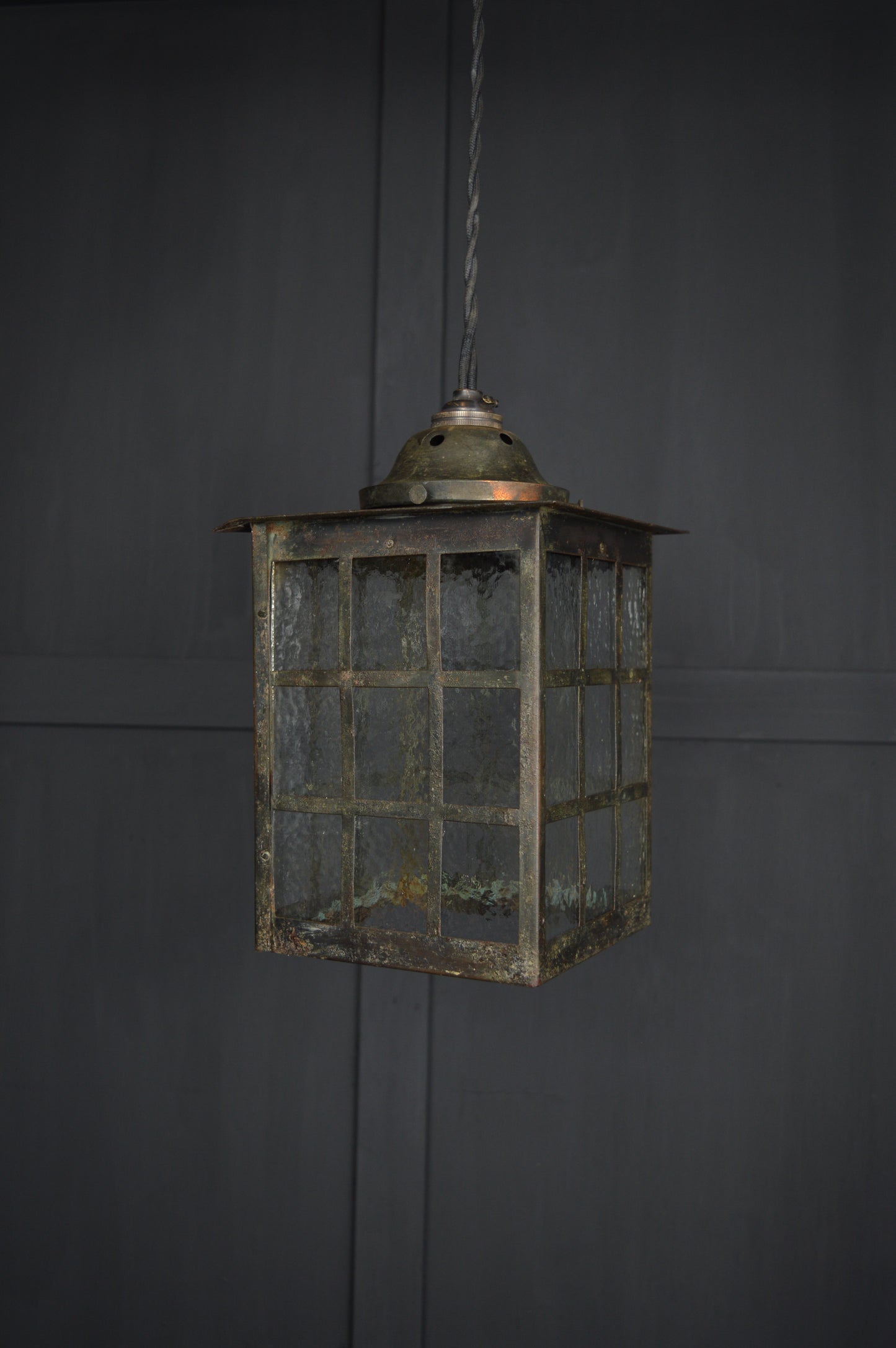 Art Nouveau glazed brass hall lantern