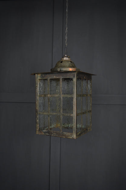 Art Nouveau glazed brass hall lantern