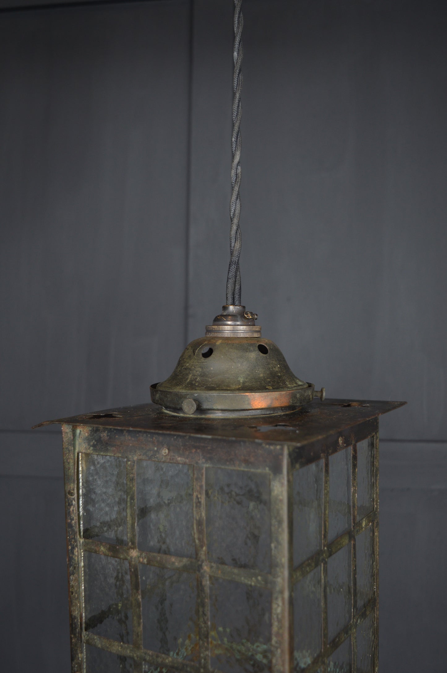 Art Nouveau glazed brass hall lantern