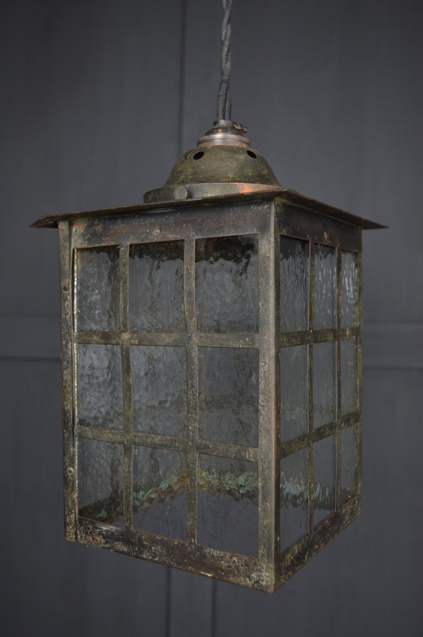 Art Nouveau glazed brass hall lantern