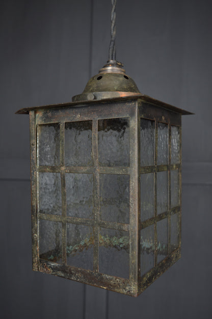 Art Nouveau glazed brass hall lantern