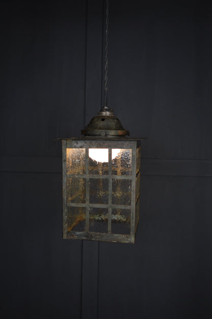 Art Nouveau glazed brass hall lantern