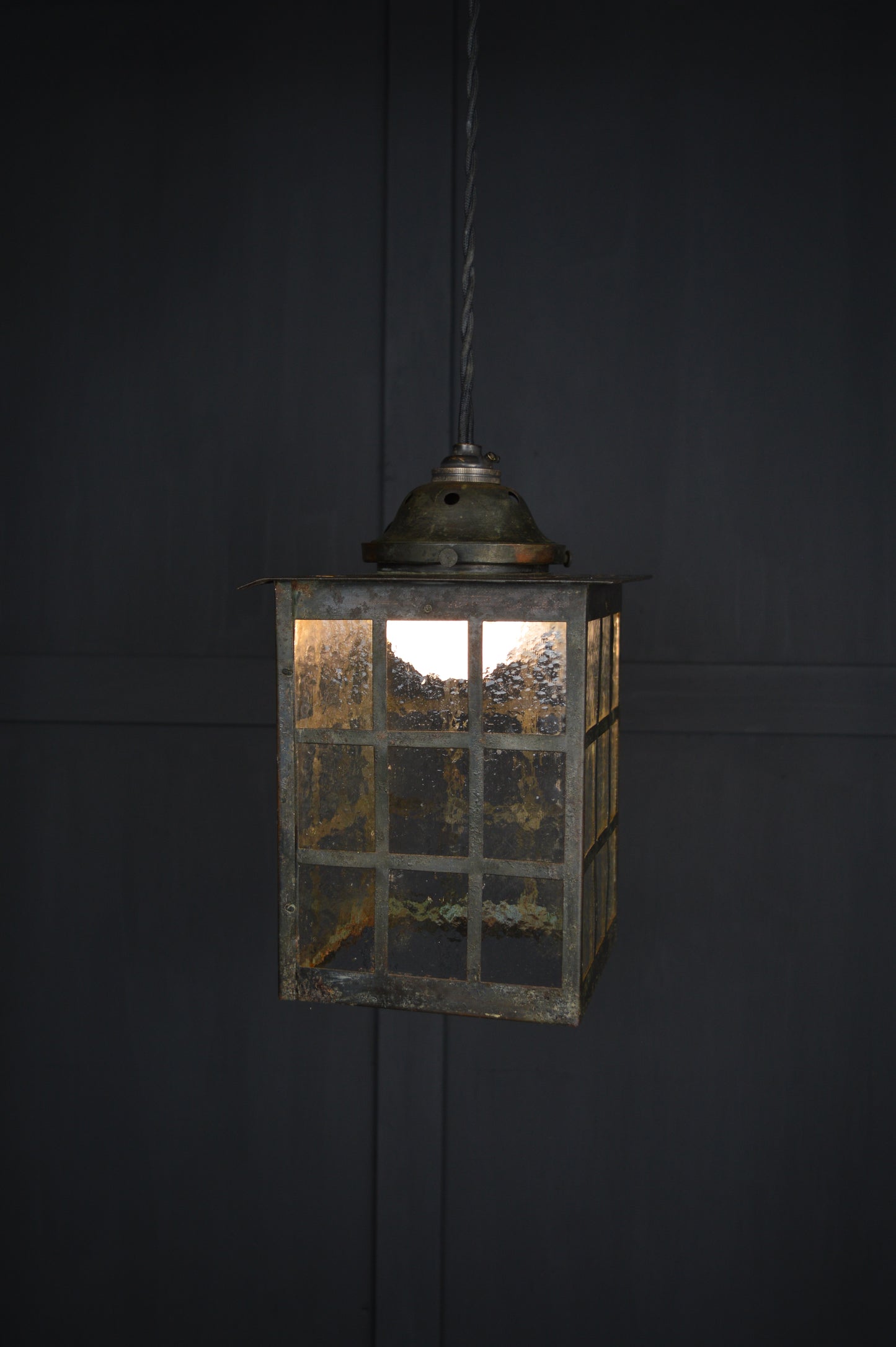 Art Nouveau glazed brass hall lantern