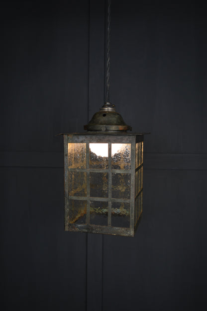 Art Nouveau glazed brass hall lantern
