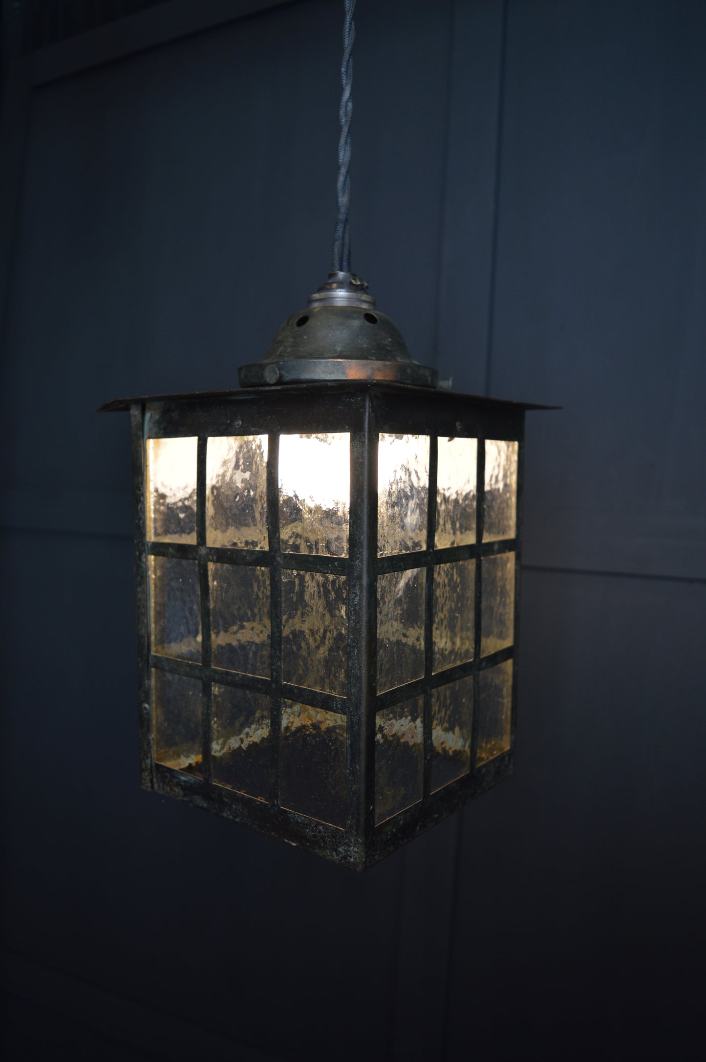 Art Nouveau glazed brass hall lantern