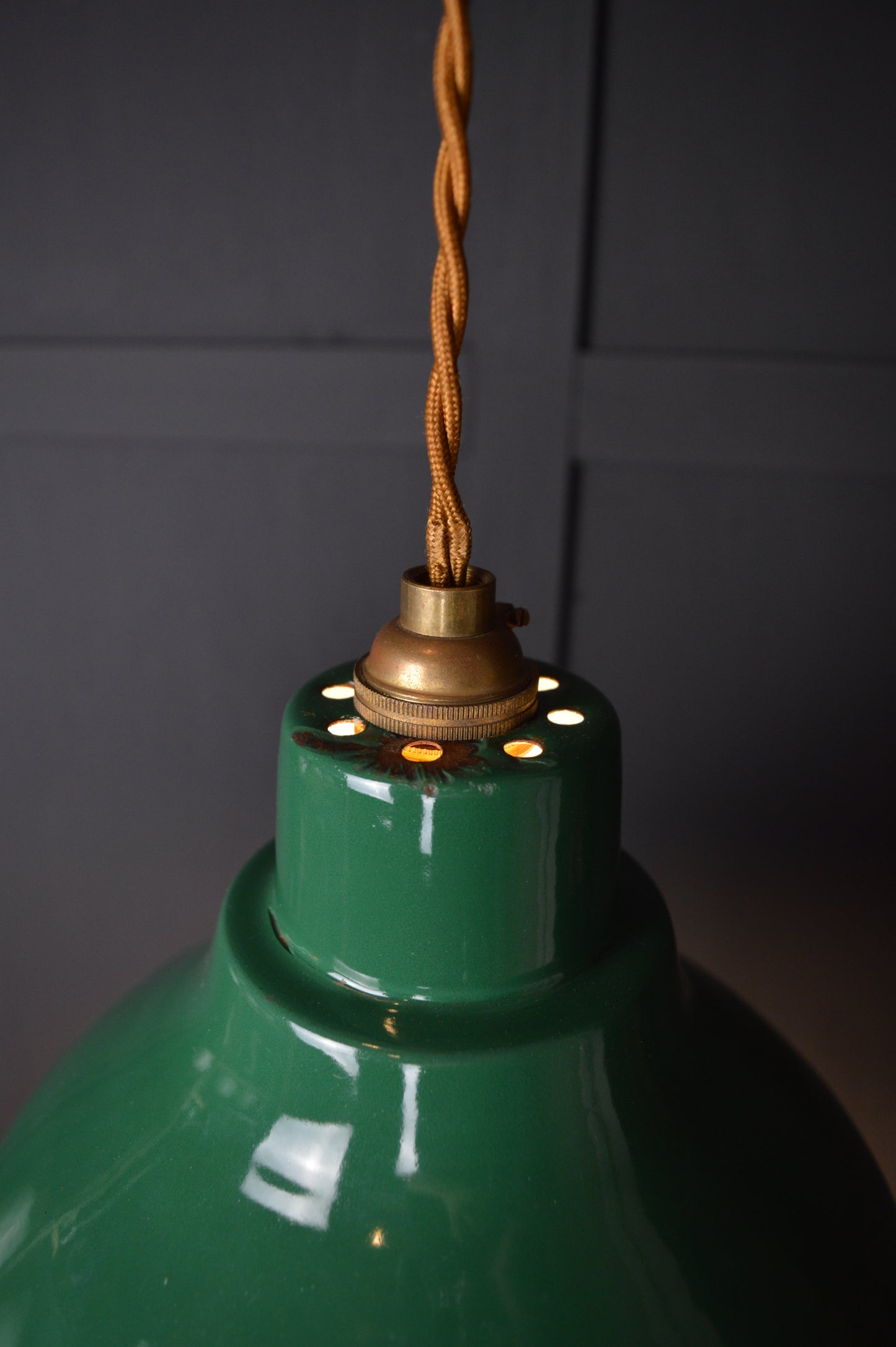 Vintage green enamel pendant light