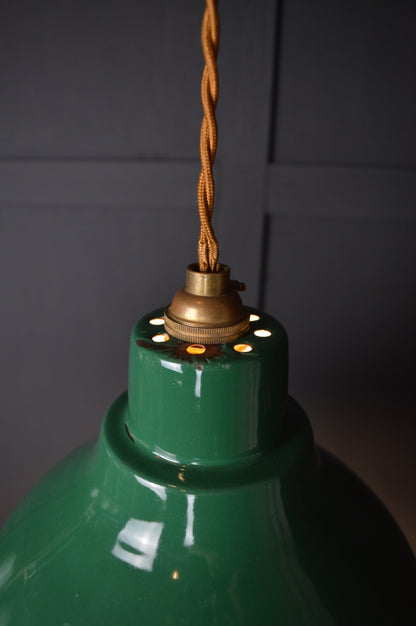 Vintage green enamel pendant light