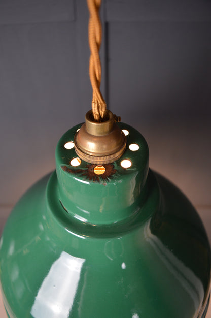 Vintage green enamel pendant light