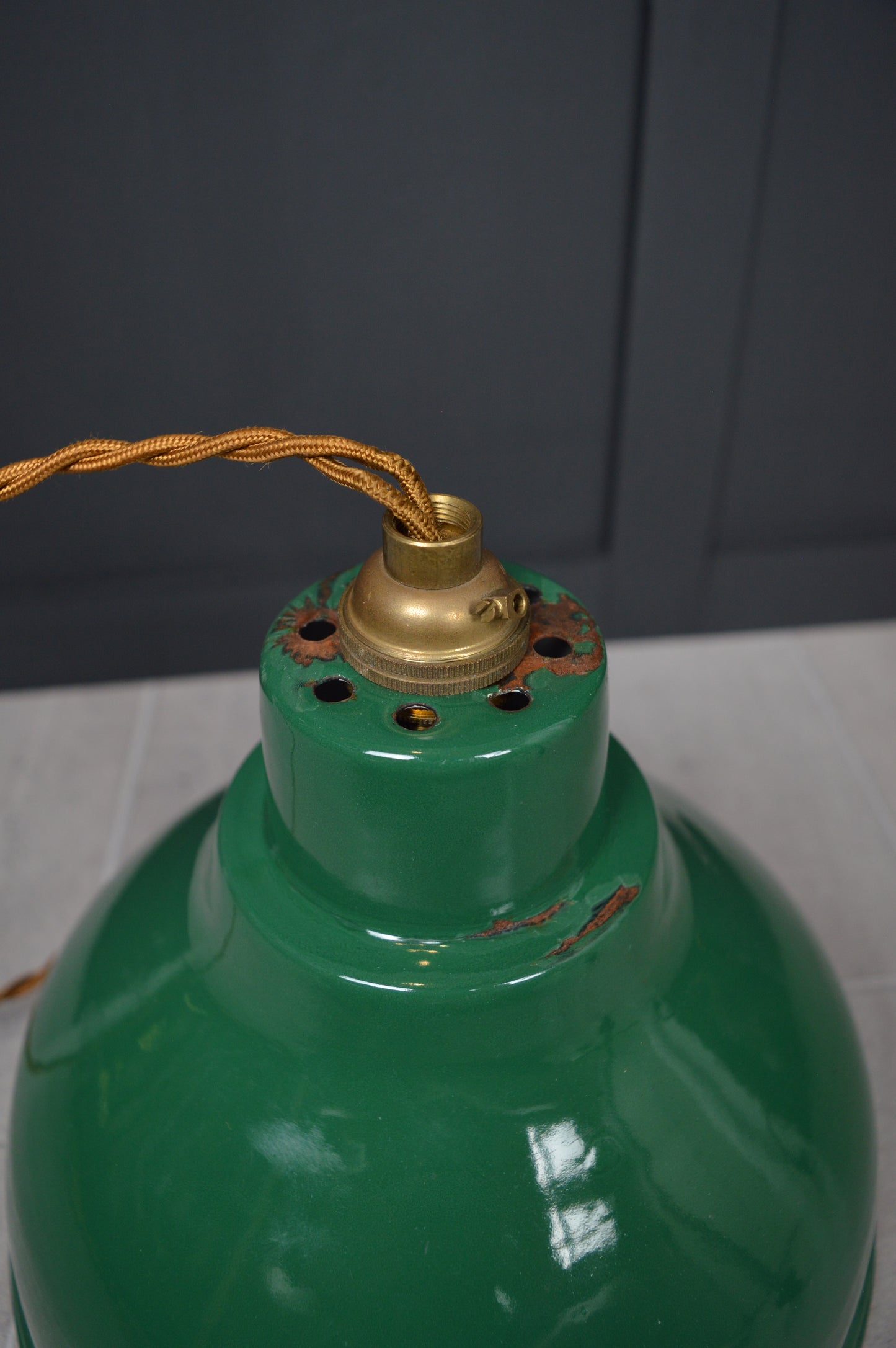 Vintage green enamel pendant light