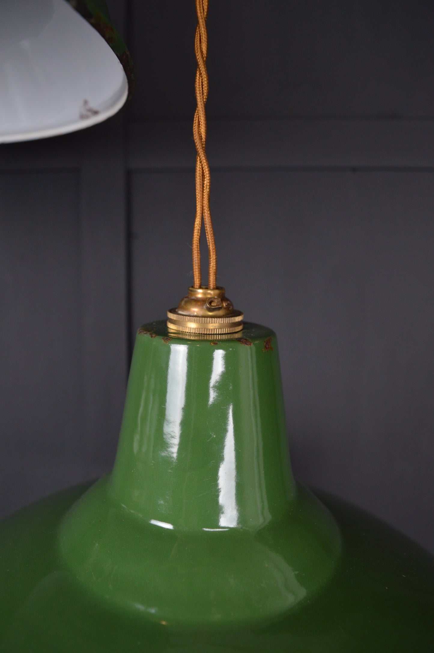 Pair of vintage Benjamin industrial pendant lights