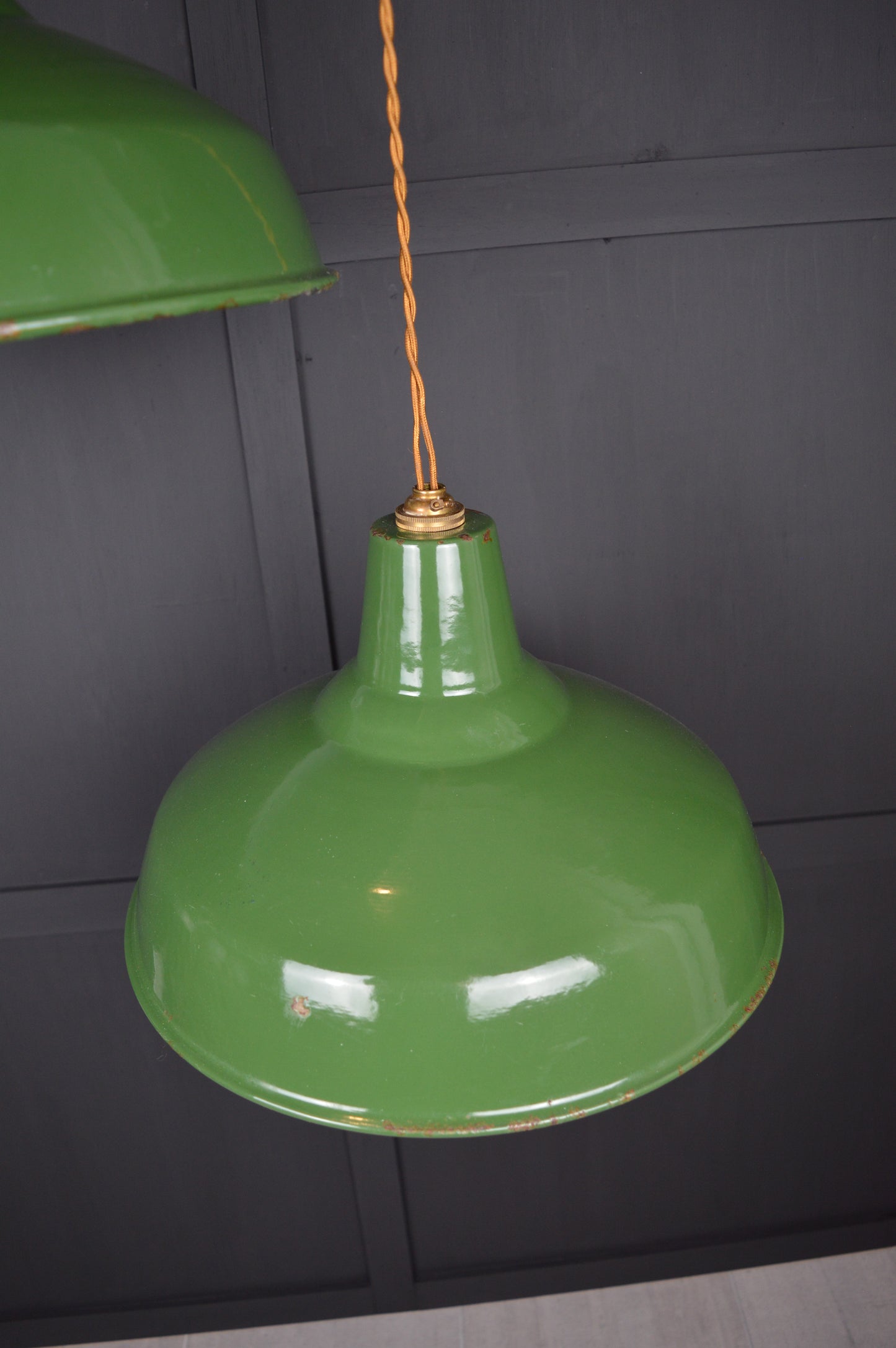 Pair of vintage Benjamin industrial pendant lights