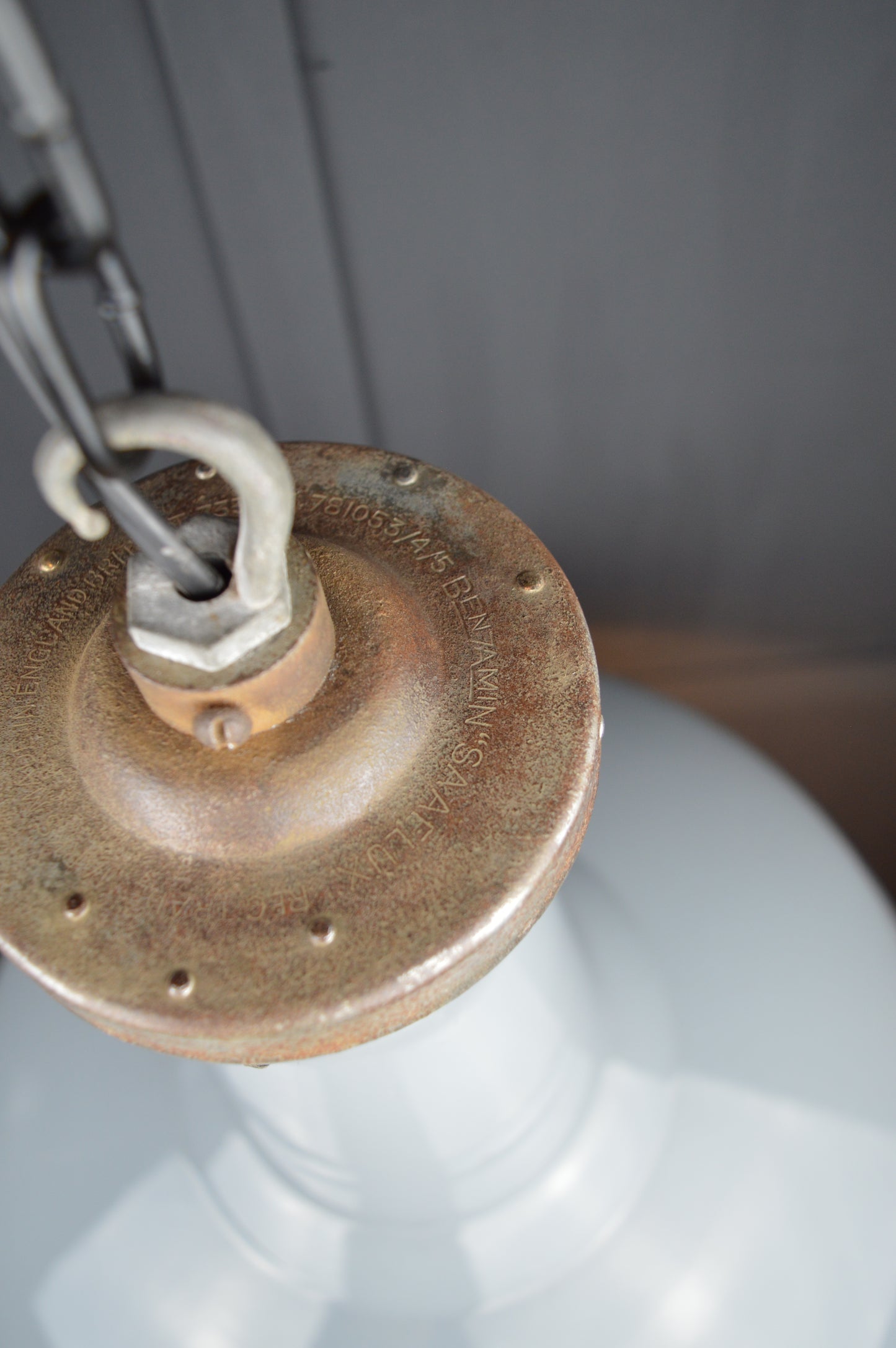 Vintage Benjamin industrial grey pendant light