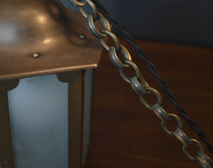 Arts & Crafts brass and glazed hexagonal chapel lantern