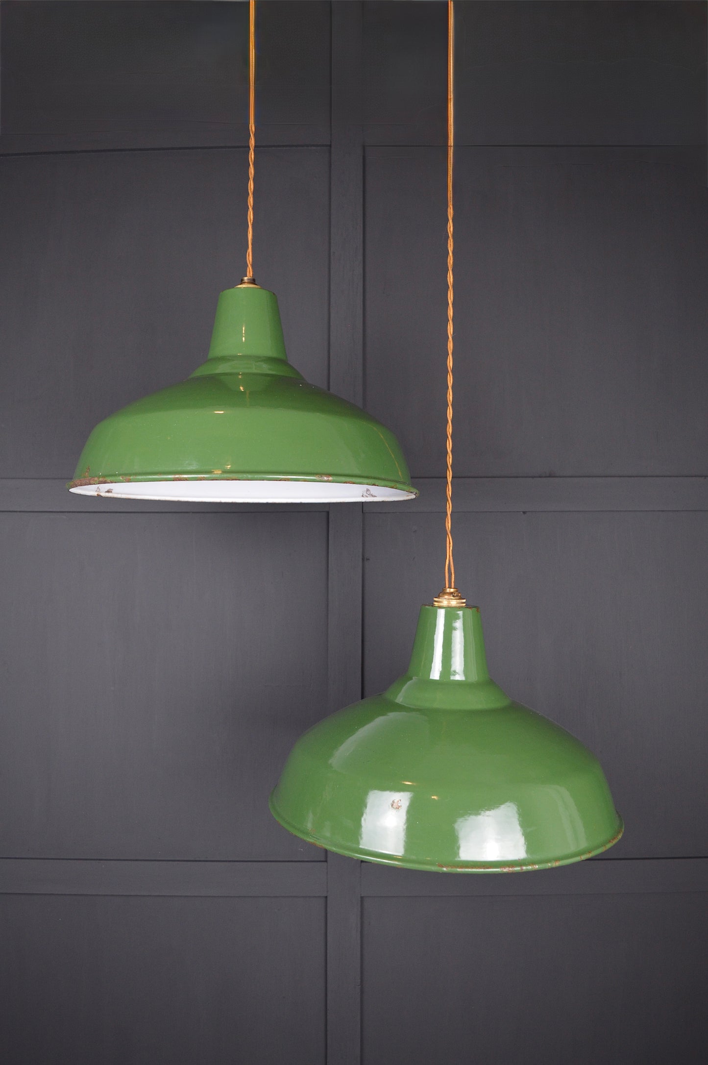Pair of vintage Benjamin industrial pendant lights