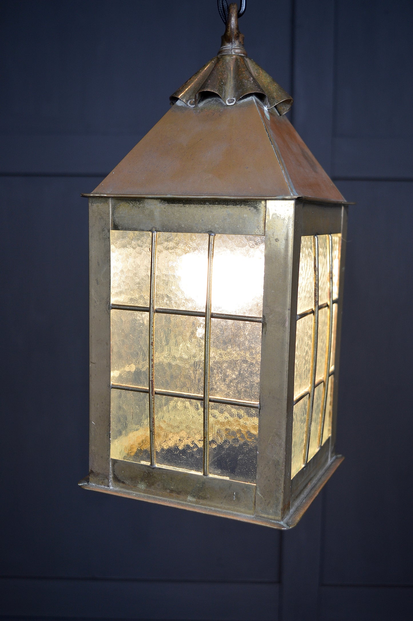 Arts & crafts Glazed brass hall lantern