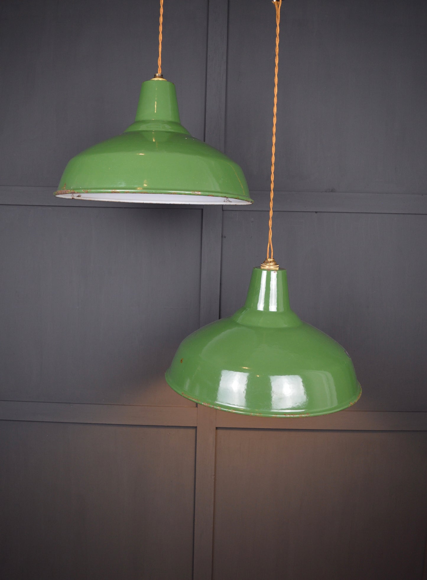 Pair of vintage Benjamin industrial pendant lights