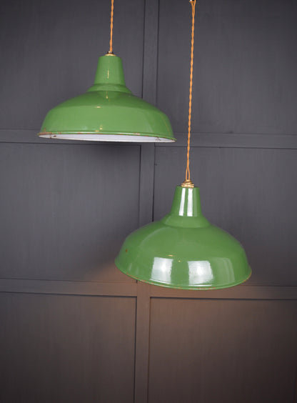 Pair of vintage Benjamin industrial pendant lights