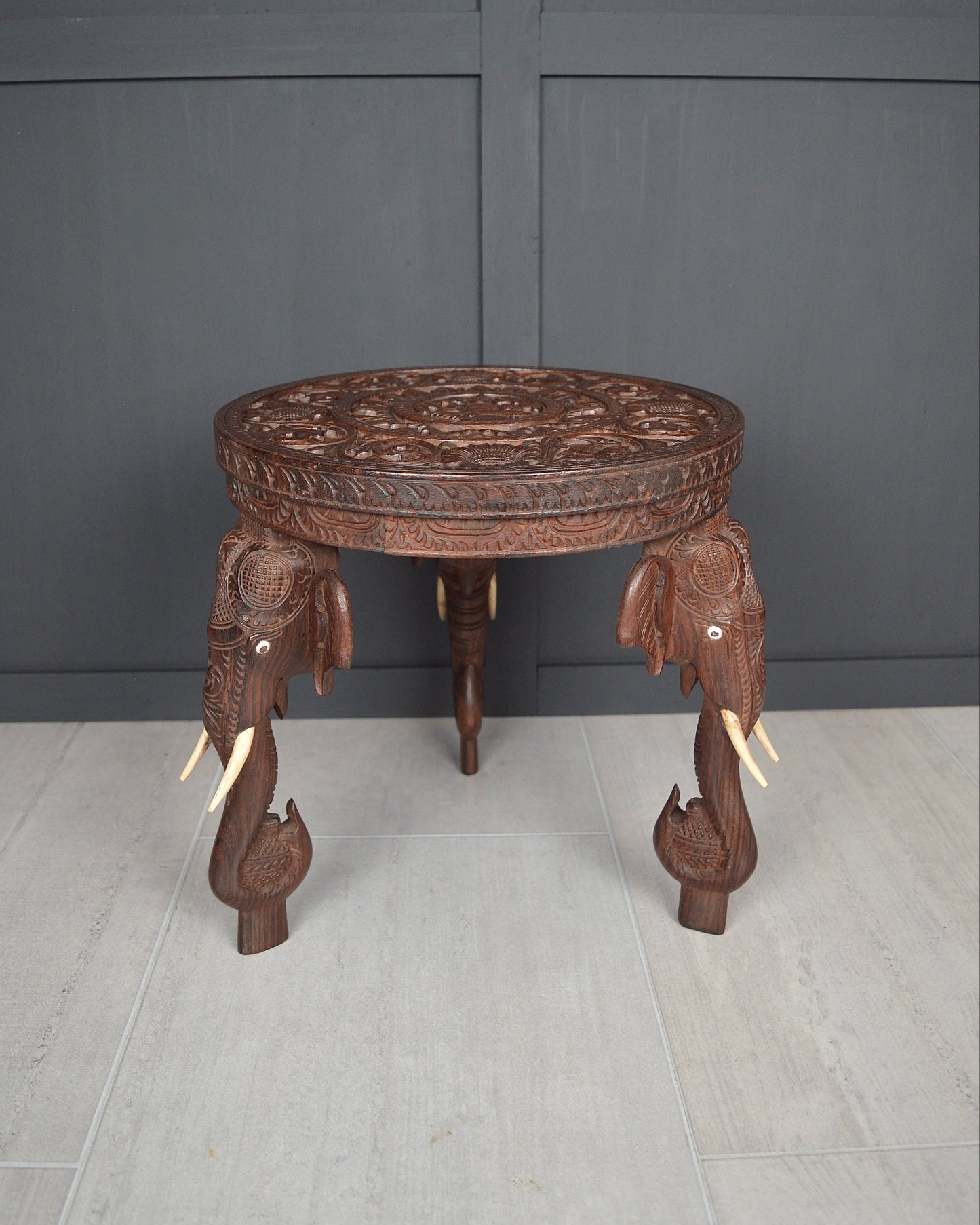 Anglo Indian Carved Elephant Table