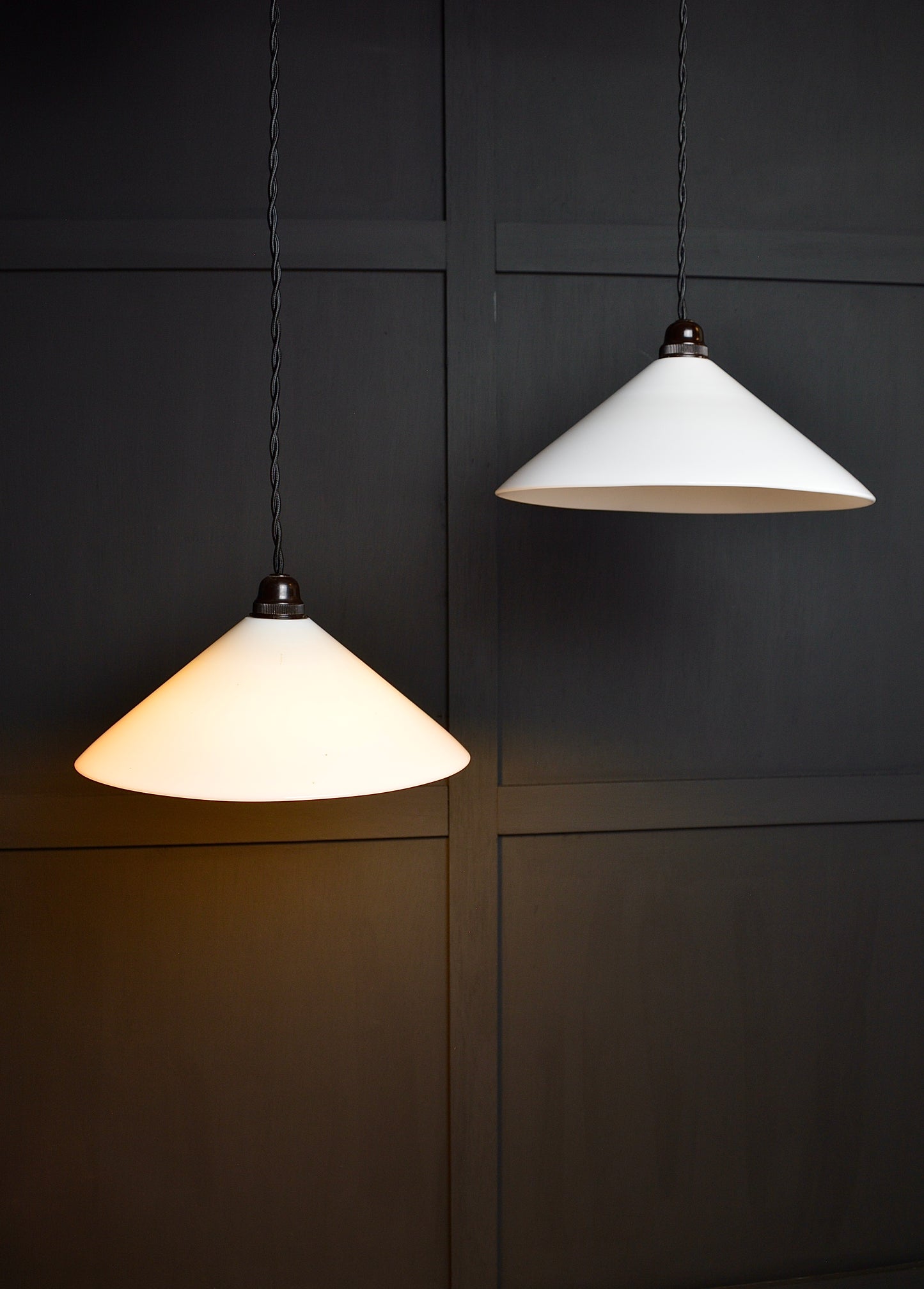 Vintage milk glass coolie pendant lights