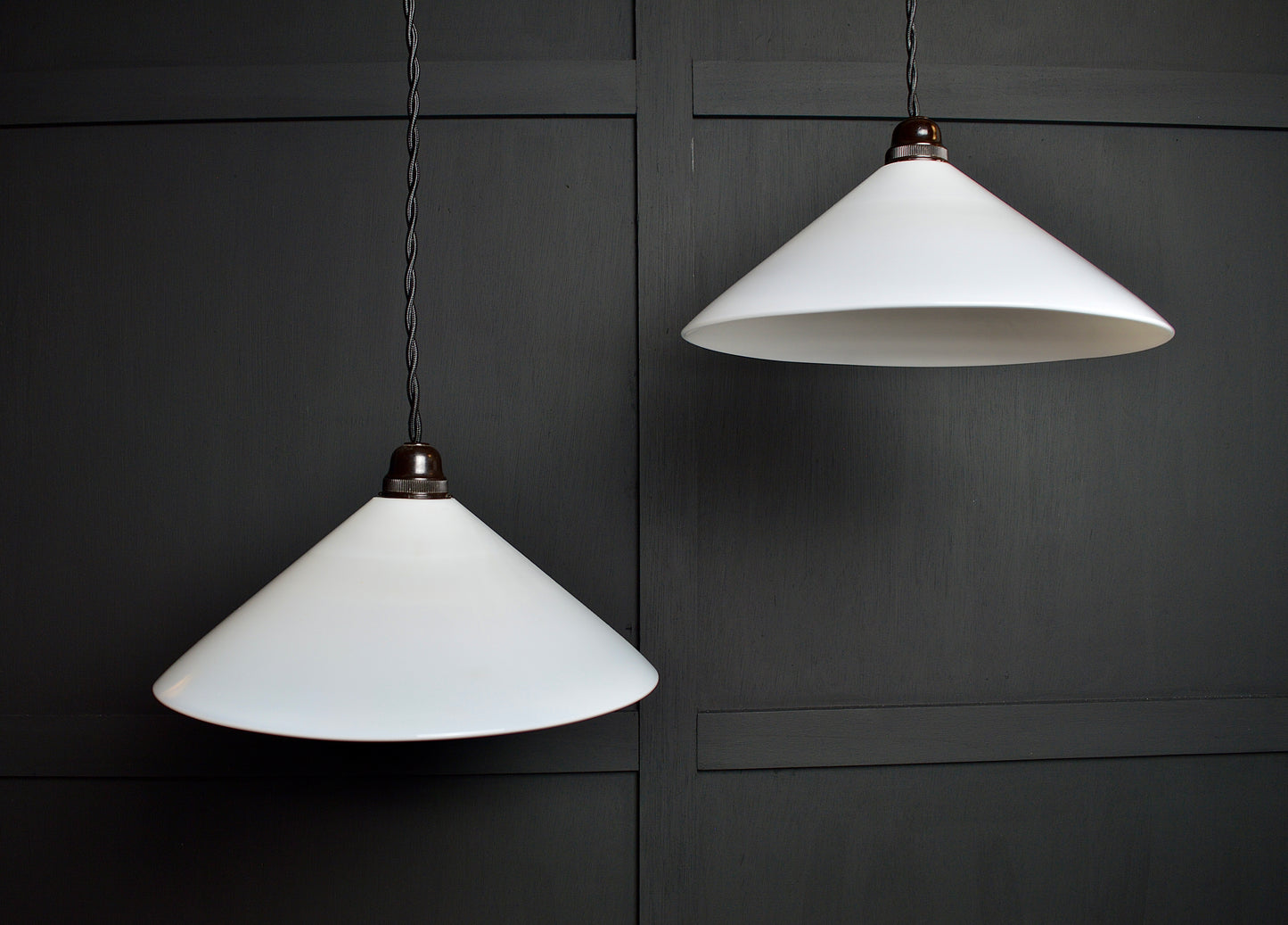 Vintage milk glass coolie pendant lights