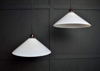 Vintage milk glass coolie pendant lights