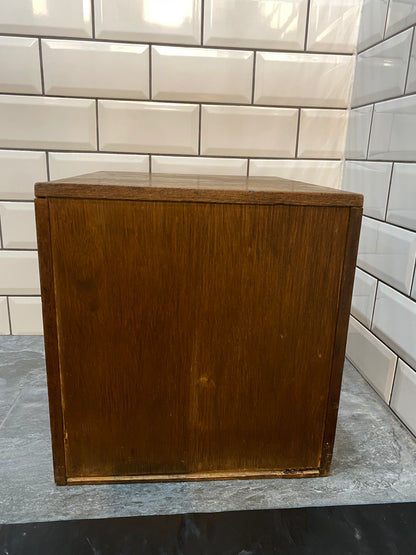 Early 20th century rustic oak 6 drawer index cabinet.